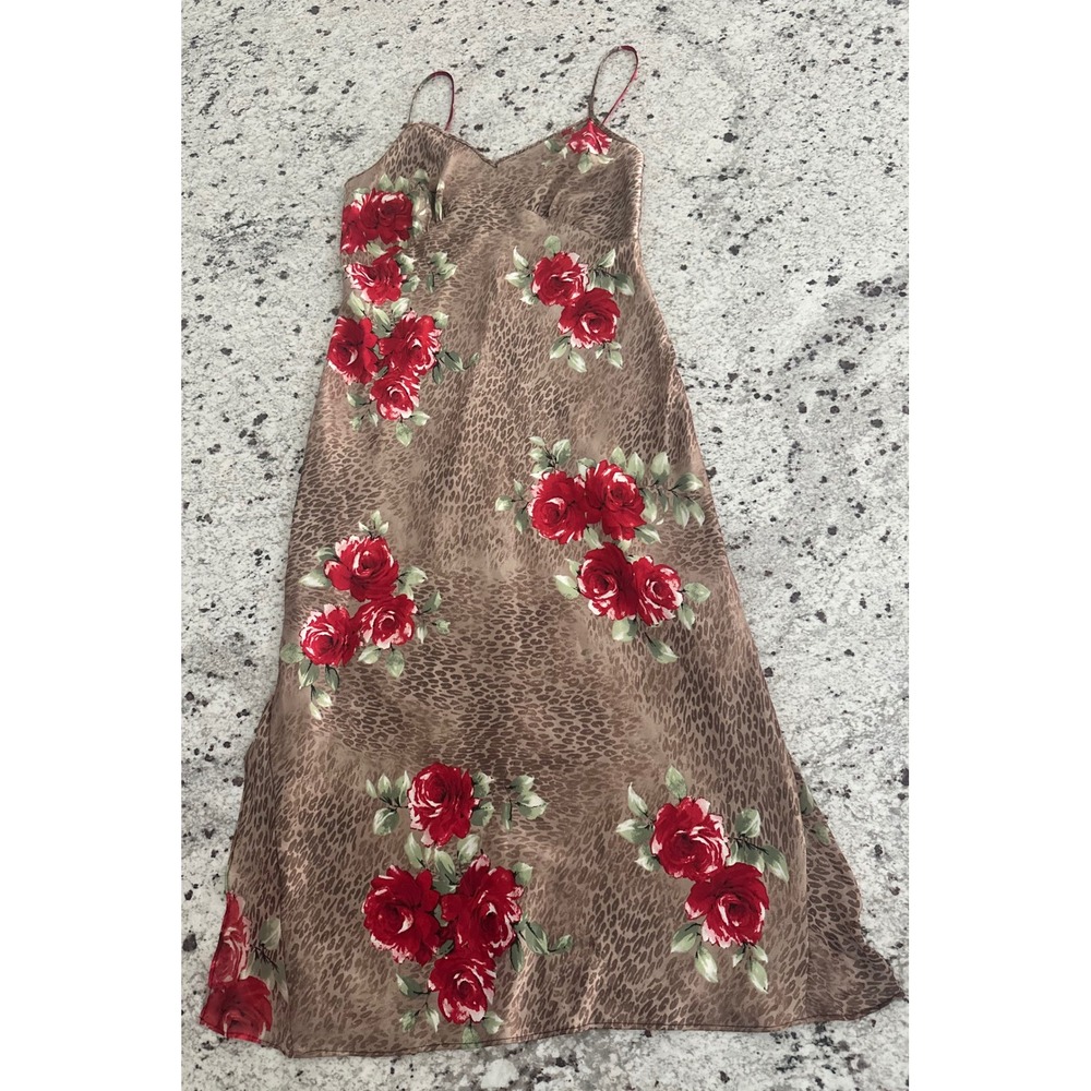 vintage Secret Treasures y2k leopard and rose satin slip dress S Small